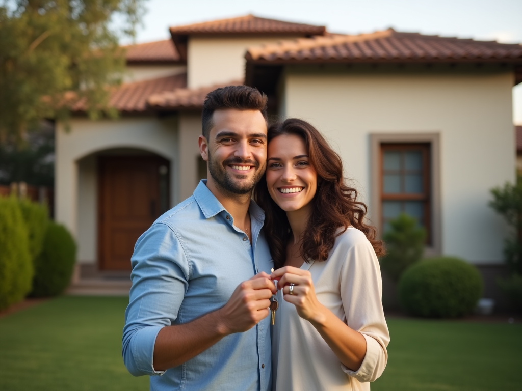 Pareja frente a su nueva casa